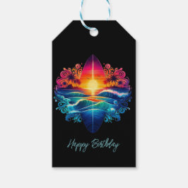 Sunset Surfboard krullen Cadeaulabel