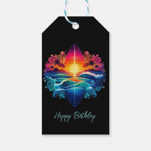 Sunset Surfboard krullen Cadeaulabel (Voorkant)