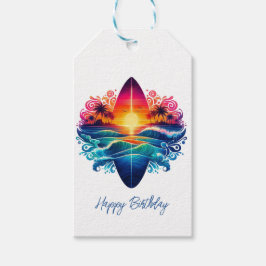 Sunset Surfboard krullen Cadeaulabel