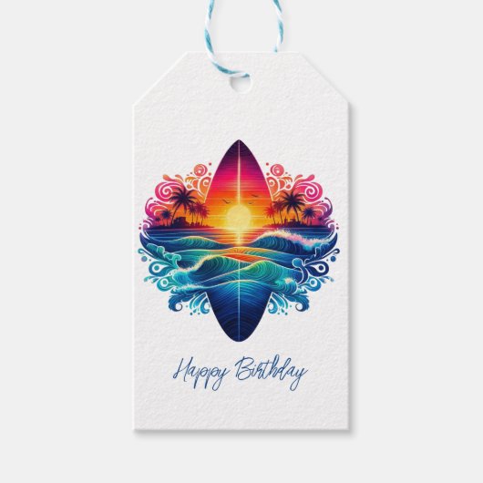 Sunset Surfboard krullen Cadeaulabel (Voorkant)