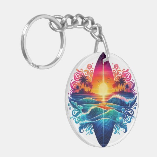 Sunset Surfboard krullen Sleutelhanger (Voorkant Links)