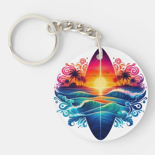 Sunset Surfboard krullen Sleutelhanger (Voorkant)