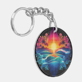 Sunset Surfboard krullen Sleutelhanger (Voorkant Links)