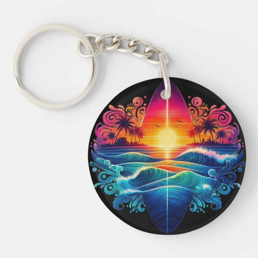 Sunset Surfboard krullen Sleutelhanger (Voorkant)