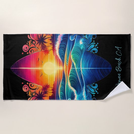 Sunset Surfboard krullen- Strandlaken (Voorkant)