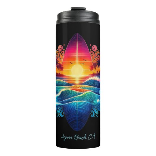Sunset Surfboard krullen Thermosbeker (Voorkant)