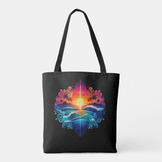 Sunset Surfboard krullen Tote Bag (Achterkant)