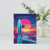 Sunset Surfboard Neon-verlichting Briefkaart (Staand voorkant)