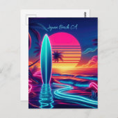 Sunset Surfboard Neon-verlichting Briefkaart (Voorkant / Achterkant)