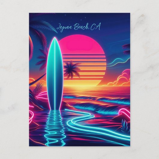 Sunset Surfboard Neon-verlichting Briefkaart (Voorkant)