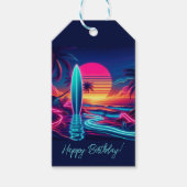 Sunset Surfboard Neon-verlichting Cadeaulabel (Voorkant)