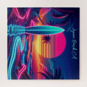 Sunset Surfboard Neon-verlichting Legpuzzel (Horizontaal)