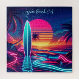 Sunset Surfboard Neon-verlichting Legpuzzel