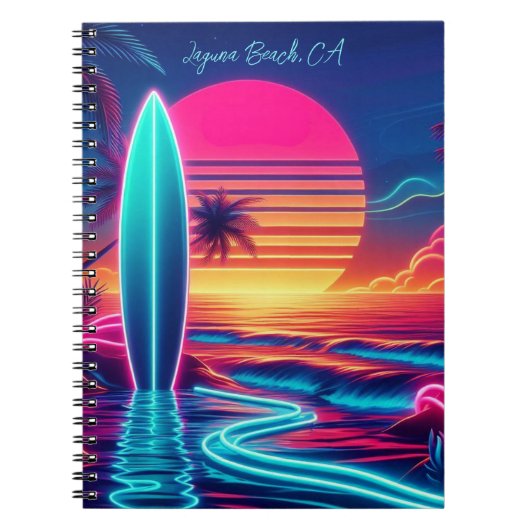 Sunset Surfboard Neon-verlichting Notitieboek (Voorkant)