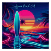 Sunset Surfboard Neon-verlichting Perfect Poster (Voorkant)