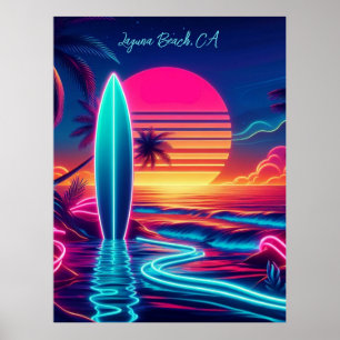 Sunset Surfboard Neon-verlichting Poster