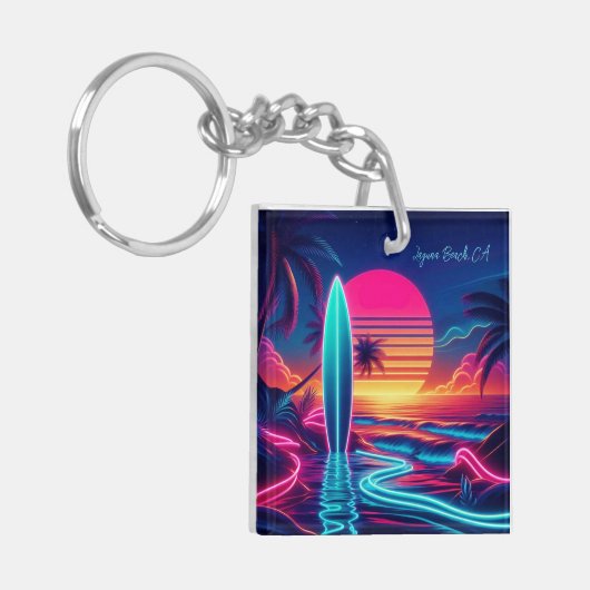 Sunset Surfboard Neon-verlichting Sleutelhanger (Voorkant Links)