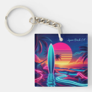 Sunset Surfboard Neon-verlichting Sleutelhanger