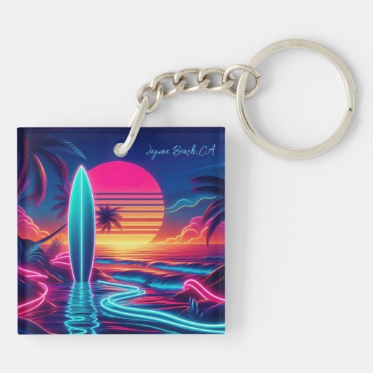 Sunset Surfboard Neon-verlichting Sleutelhanger (Achterkant)