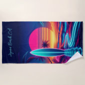 Sunset Surfboard Neon-verlichting Strandlaken (Voorkant)