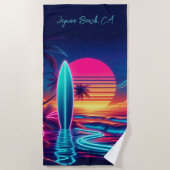 Sunset Surfboard Neon-verlichting Strandlaken (Voorkant)