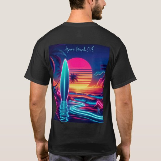 Sunset Surfboard Neon-verlichting T-shirt (Achterkant)