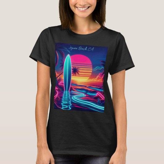 Sunset Surfboard Neon-verlichting T-shirt (Voorkant)