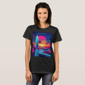 Sunset Surfboard Neon-verlichting T-shirt (Voorkant volledig)