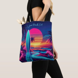 Sunset Surfboard Neon-verlichting Tote Bag