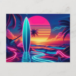 Sunset Surfboard Neonverlichting Briefkaart