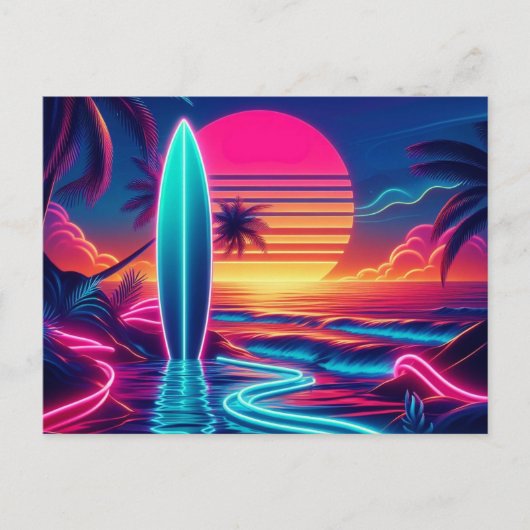 Sunset Surfboard Neonverlichting Briefkaart (Voorkant)