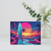 Sunset Surfboard Neonverlichting Briefkaart (Staand voorkant)