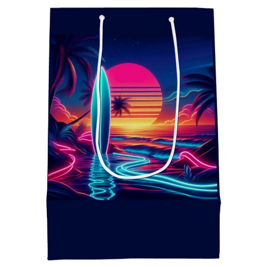 Sunset Surfboard Paradise Neon Lights- Medium Cadeauzakje (Achterkant)