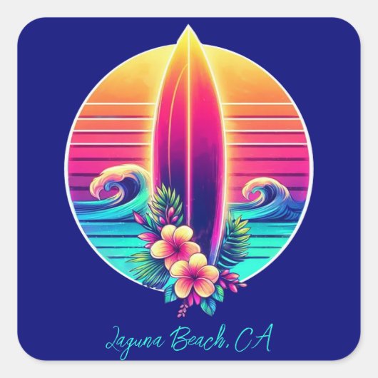 Sunset Surfboard Paradise Vierkante Sticker (Voorkant)