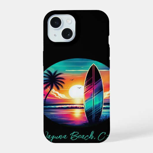 Sunset Surfboard Vibes iPhone 15 Case (Achterkant)