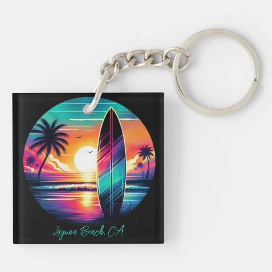 Sunset Surfboard Vibes Sleutelhanger (Achterkant)