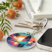 Sunset Surfboard Vibes Sleutelhanger (Voorkant Rechts)