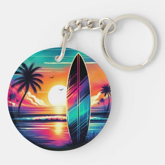 Sunset Surfboard Vibes Sleutelhanger (Achterkant)
