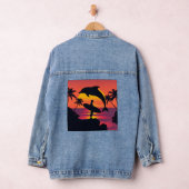 Sunset Surfer en Dolfijn Silhouet Tropisch strand Denim Jacket (Hangar)