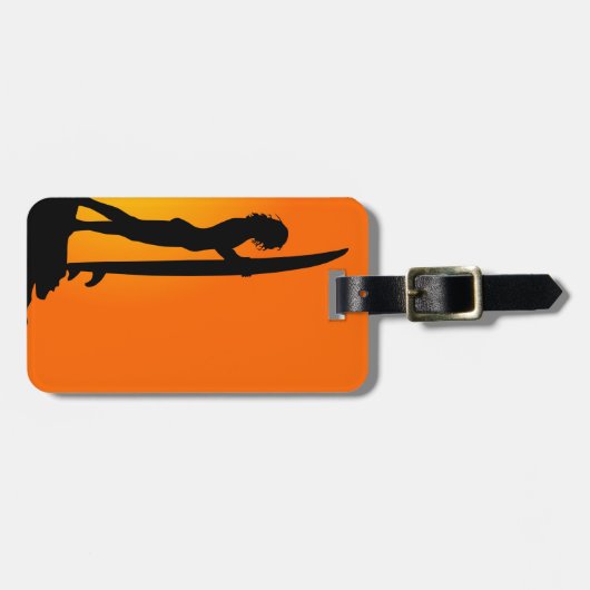 Sunset Surfer Girl met surfboard Bagagelabel (Voorkant horizontaal)