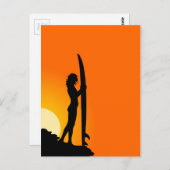 Sunset Surfer Girl met surfboard Briefkaart (Voorkant / Achterkant)