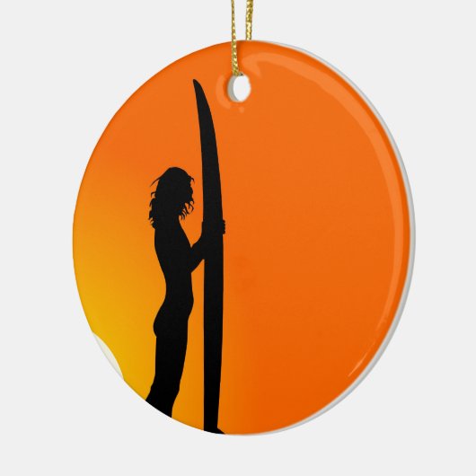 Sunset Surfer Girl met surfboard Keramisch Ornament (Links)