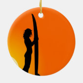 Sunset Surfer Girl met surfboard Keramisch Ornament (Achterkant)
