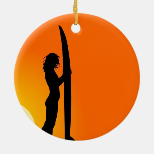 Sunset Surfer Girl met surfboard Keramisch Ornament (Achterkant)