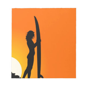 Sunset Surfer Girl met surfboard Notitieblok