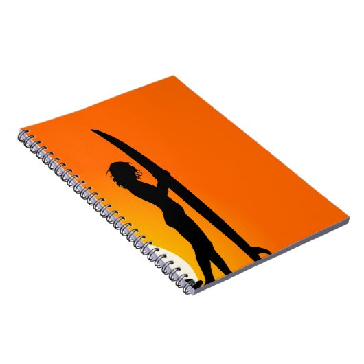 Sunset Surfer Girl met surfboard Notitieboek (Rechterzijde)