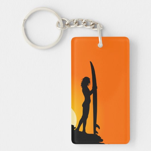 Sunset Surfer Girl met surfboard Sleutelhanger (Voorkant)
