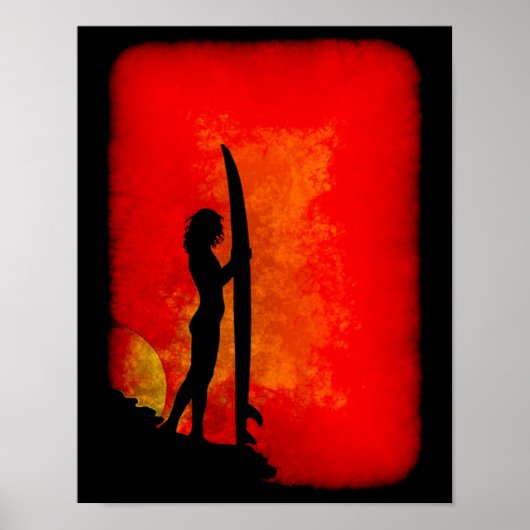 Sunset Surfer Girl Poster (Voorkant)