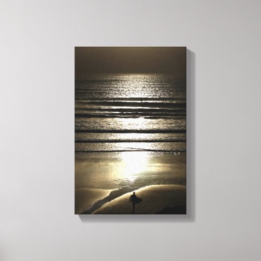 Sunset Surfer op Polzeath Canvas Afdruk (Voorkant)