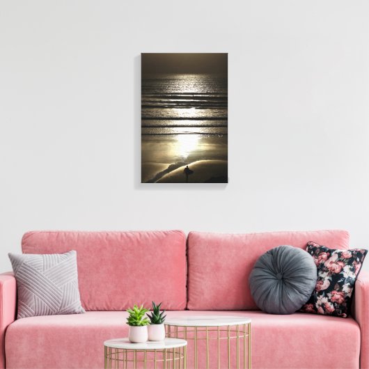 Sunset Surfer op Polzeath Canvas Afdruk (Insitu (Woonkamer))